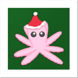 🐙 Octopus in a Santa Hat Posters and Art
